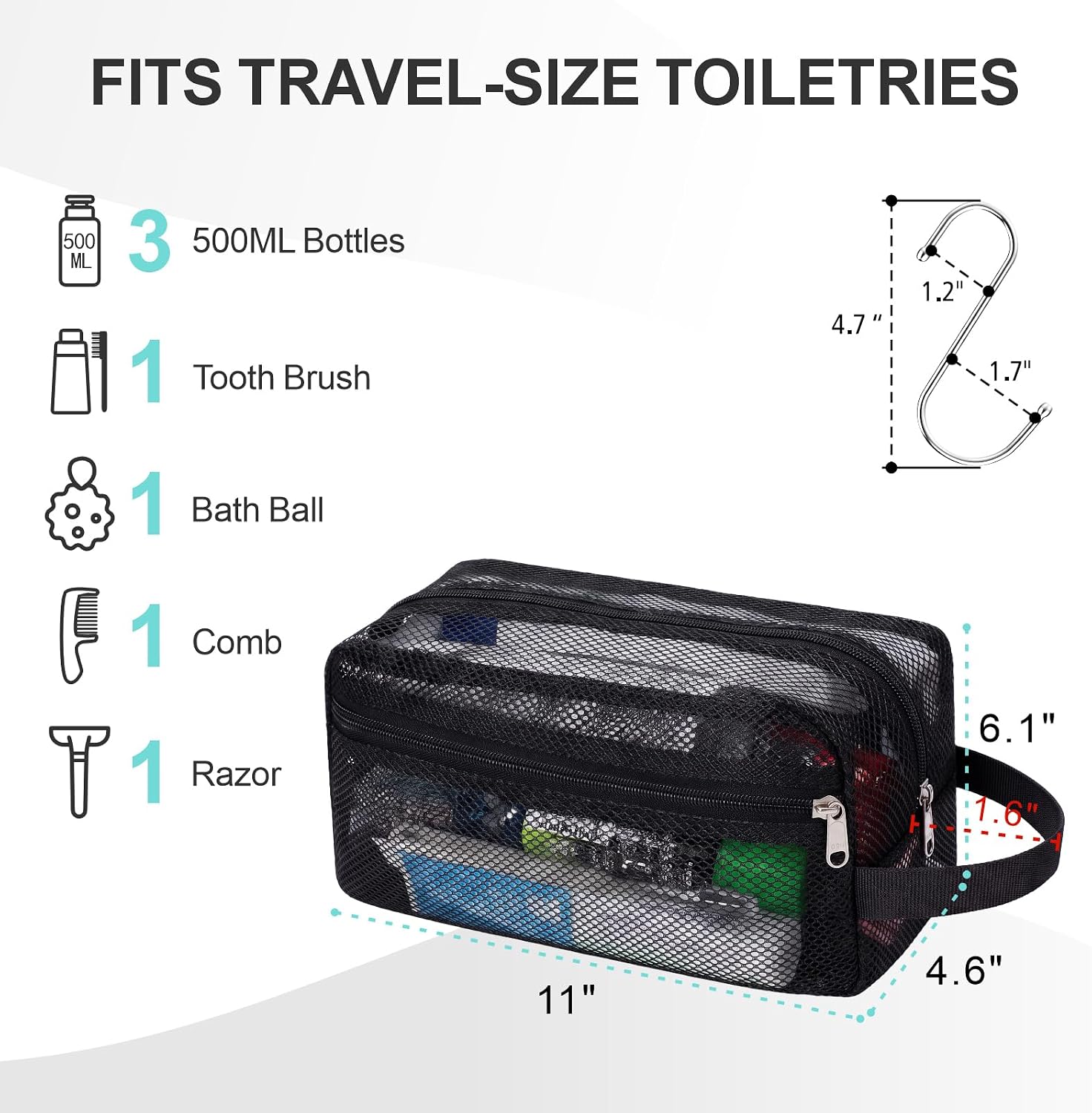 Mesh Shower Caddy Portable with Zipper - Toiletry Shower Bag for travel Gym image 2