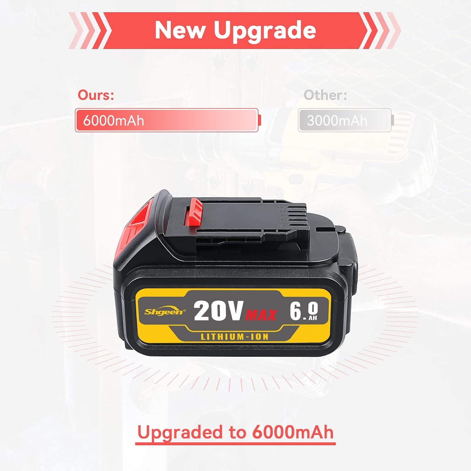 Masione 6.0Ah 20V DCB200 Replacement Lithium ion Battery for Dewalt DCB200 DCB204 DCB206 DCB201 DCB203 DCB181 DCB180 20V Tools(2 Pack)