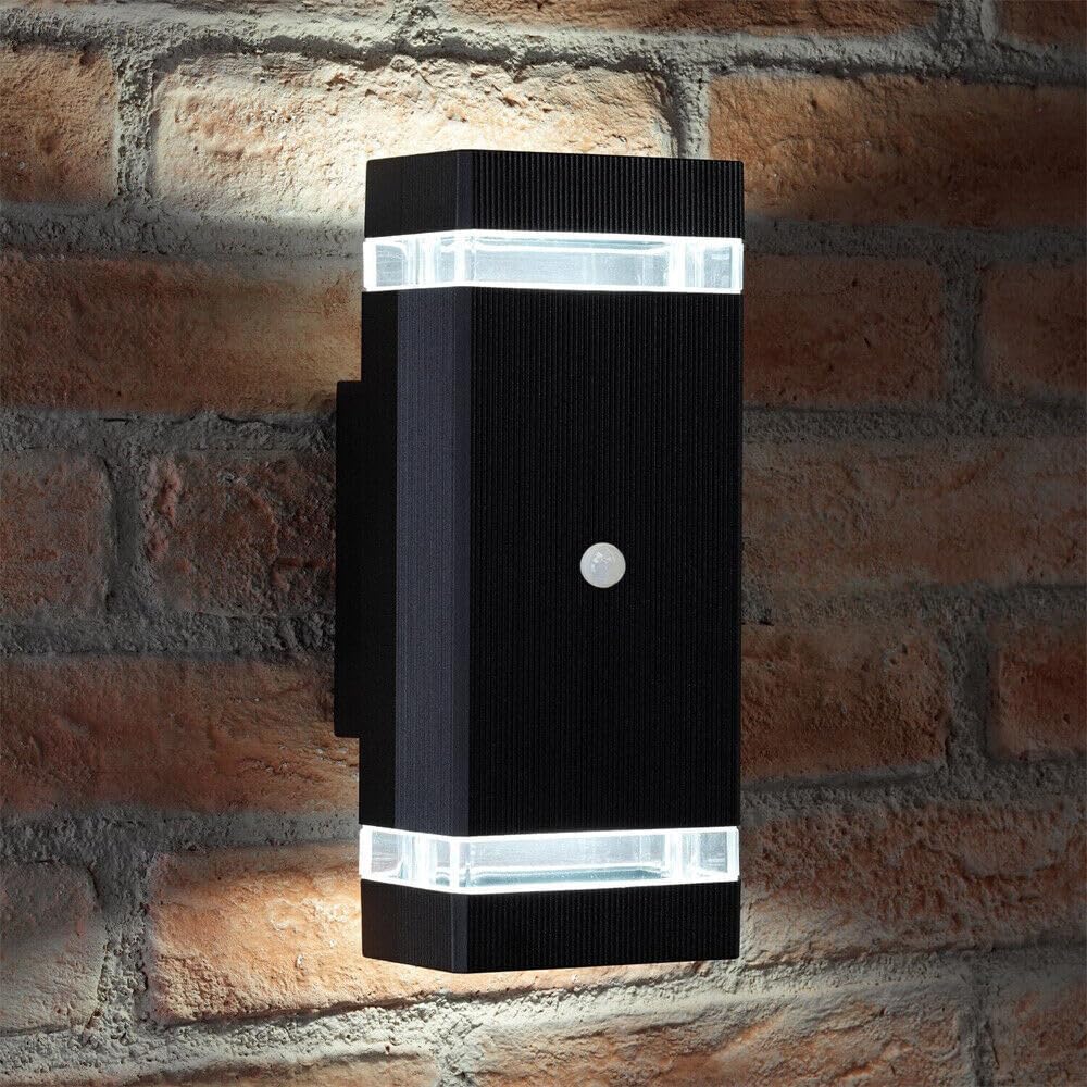 EBILUN Outdoor Up Down LED Wall Light Yard Garden Porch Sconce with PIR Motion Sensor IP67 Waterproof (Cold White)