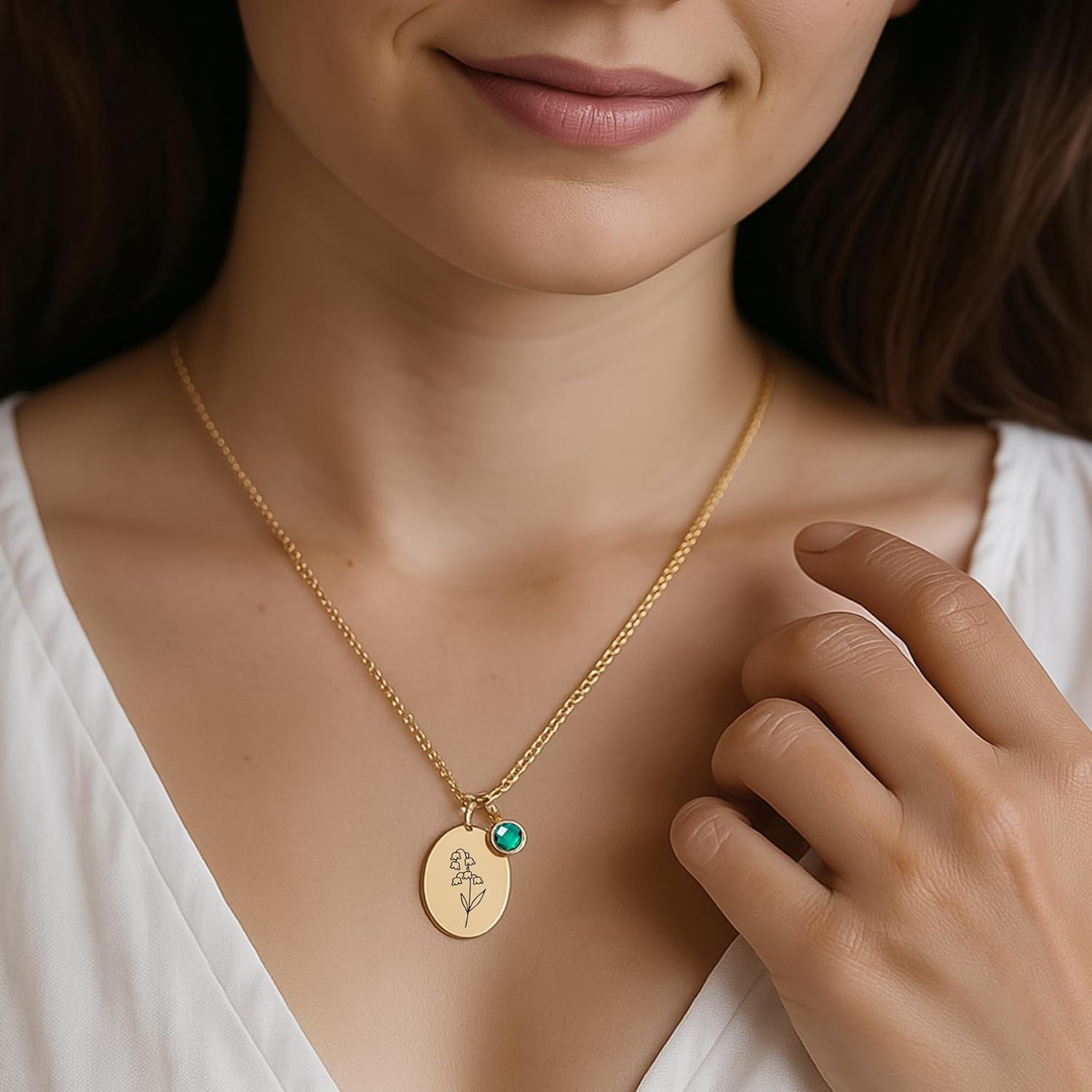 Birth Flower Necklaces for Women, 18K Gold Plated Dainty Birthstone Pendant Necklaces Trendy Handmade Oval Coin Birth Month Flower Jewelry Birthday Gifts for Women Girls Teens - Image 3