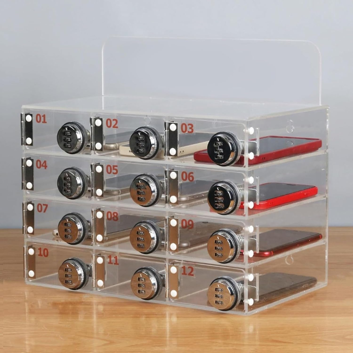 JKGHK Acrylic Clear Cell Phone Locker, Combination Lock Mobile Phone Storage Cabinet, Pocket Chart Storage Cabinet for Phones, for Classroom, Office, Gym, Company(4Grids)