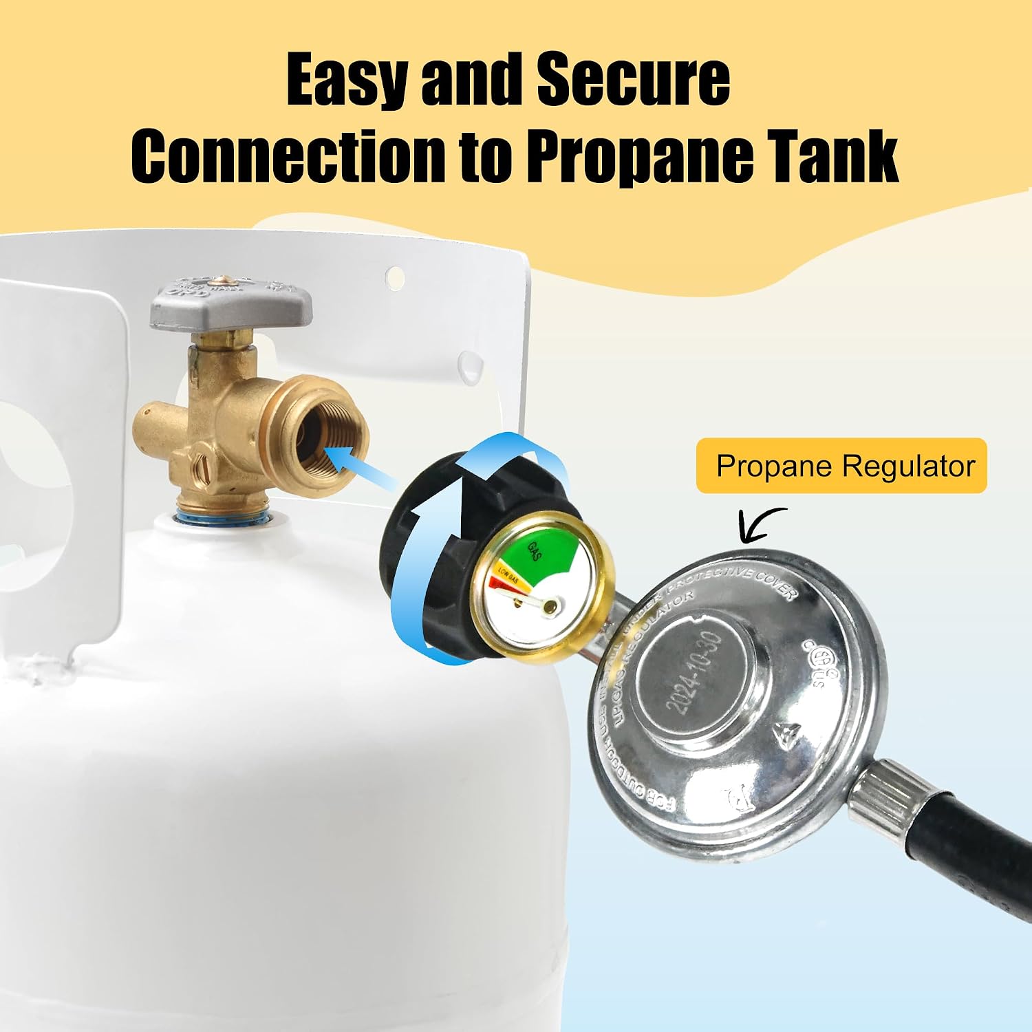 8 Feet Propane Regulator Hose with Gauge - QCC1 Connection for LP Gas Grill, Heater, and Fire Pit Table - 3/8" Female Flare Nut