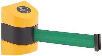 Tensabarrier 897-24-S-35-NO-G6X-C Yellow Standard Mount Wall Unit with Standard Belt End, 2" Wide, 24 Length Green Belt, 7.25" H, 4.25" L, 4.75" W