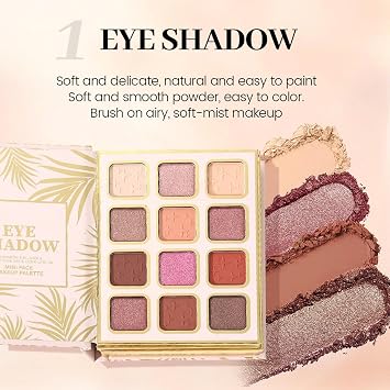 Makeup Palette 12 Colors Eyeshadow | Book-Style Eye Shadow Palettes with 4 Matte Blush and 4 Velvet Lip Gloss for Travel Beauty Stage Photography