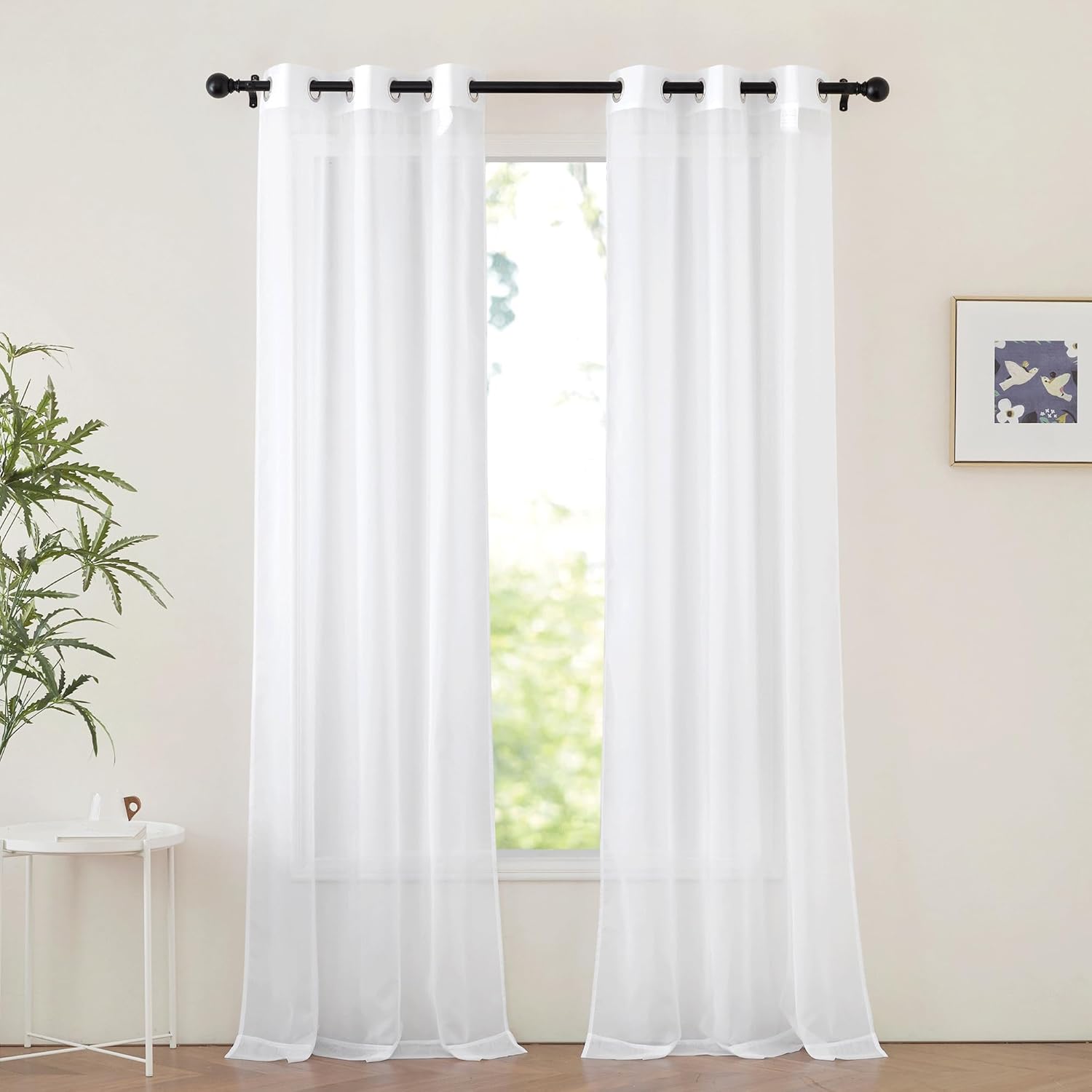 NICETOWN White Sheer Curtains for Living Room 90 inches Long - Grommet Light Filtering Voile Sheer Doorway Drapes Lightweight & Breathable Window Treatments for Bedroom, W42 x L90, 2 Panels White 42"W x 90"L (Pack of 2)