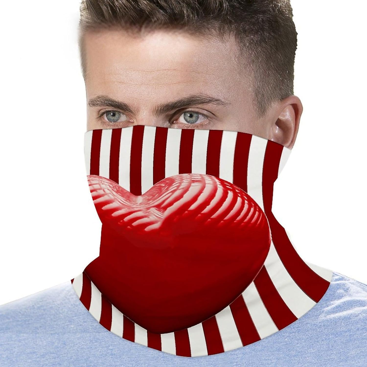Red And White Striped Heart Neck Gaiter Bandana Windproof Breathable Face Mask Cover Face Cover Cold Weather Gator Scarf Winter Neck Warmer Gaiter Half Balaclava Scarf Mask for Men Women