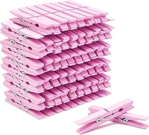 Juvale Pinzas de madera para decoración de aula, paquete de 100, rosa, moderno, clips de lavandería, clips de fotos y pinzas para la ropa para