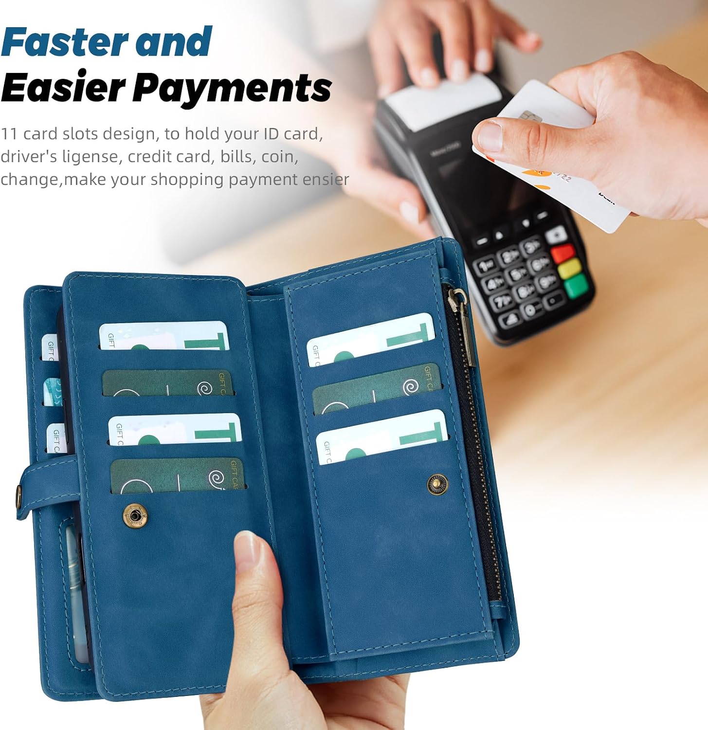 TwoHead for Samsung Galaxy S26 Ultra Wallet Case with Card Holder, Detachable Magnetic Phone Case for S26 Ultra,PU Leather All-Round Protective Phone Case Wallet with Wrist Strap(6.9 in,Navy Blue)