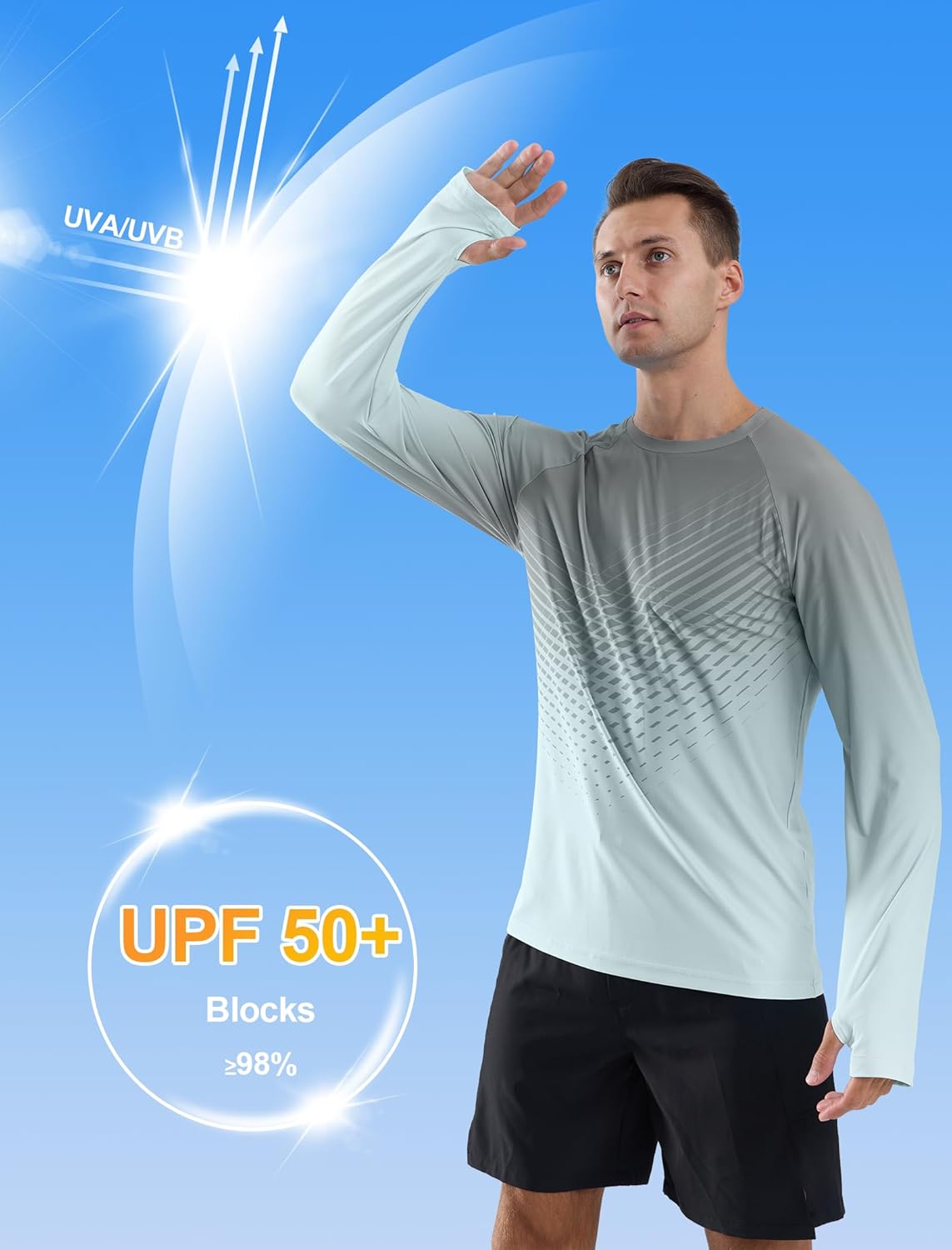 Men's Sun Protection UPF 50+ Shirts Long Sleeve Rash Guard Swim Shirt UV SPF Quick Dry Lightweight Top - Image 6