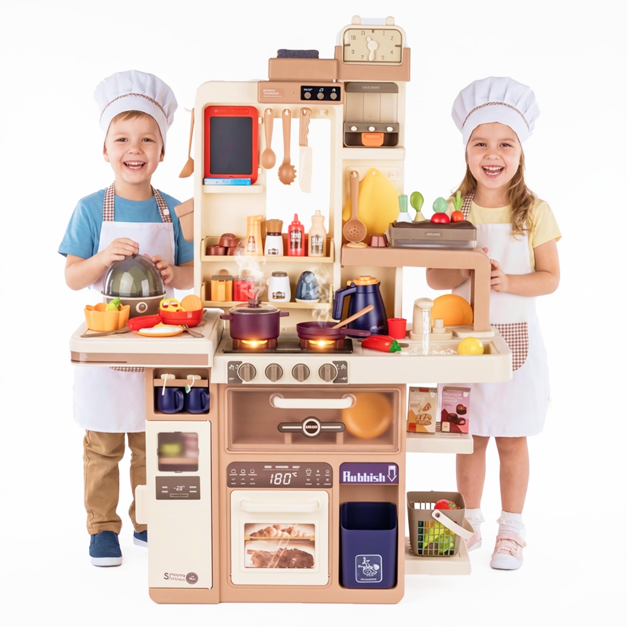 Cocina Infantil Grande con luz y Sonido – Juguete con Funciones Reales y Accesorios – Grifo, Vapor, Cocina de Huevos, Pizarra – para niños a Partir de 3 años