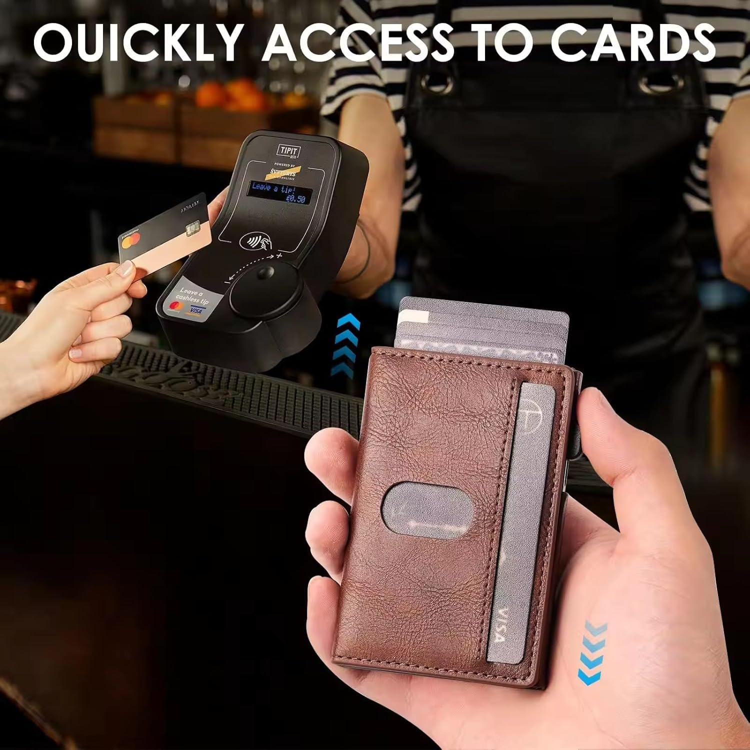 Automatic Pop Up Card Holder RFID Blocking Metal Wallet Slim Leather Credit Card Case for Men Gift Magnetic Separator
