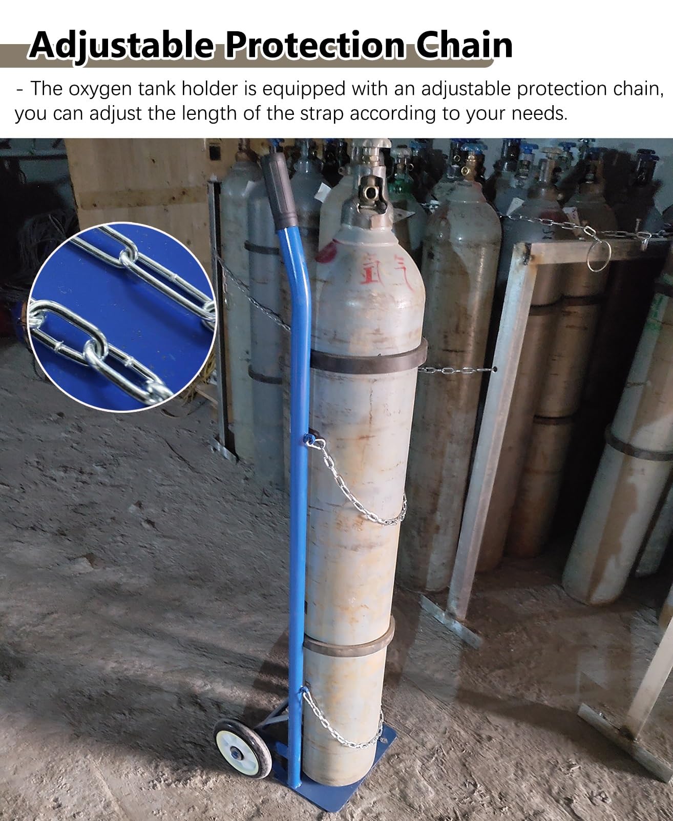 Portabotellas de Oxígeno Carrito de Transporte para Tanque de Oxígeno de 2 Ruedas con Asa, Carrito Resistente para un Solo Cilindro de Oxígeno/ gas, Camión con Soporte para Botella de Oxígeno para Fáb