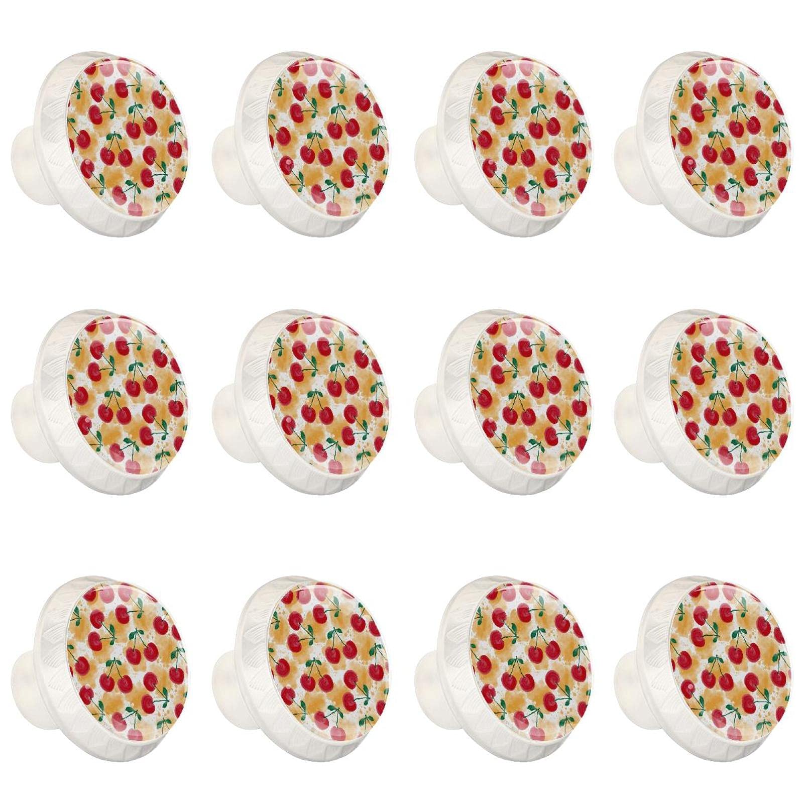 Boutons d'armoires de cuisine motif cerises rouges lot de 12 poignées rondes pour tiroir de commode