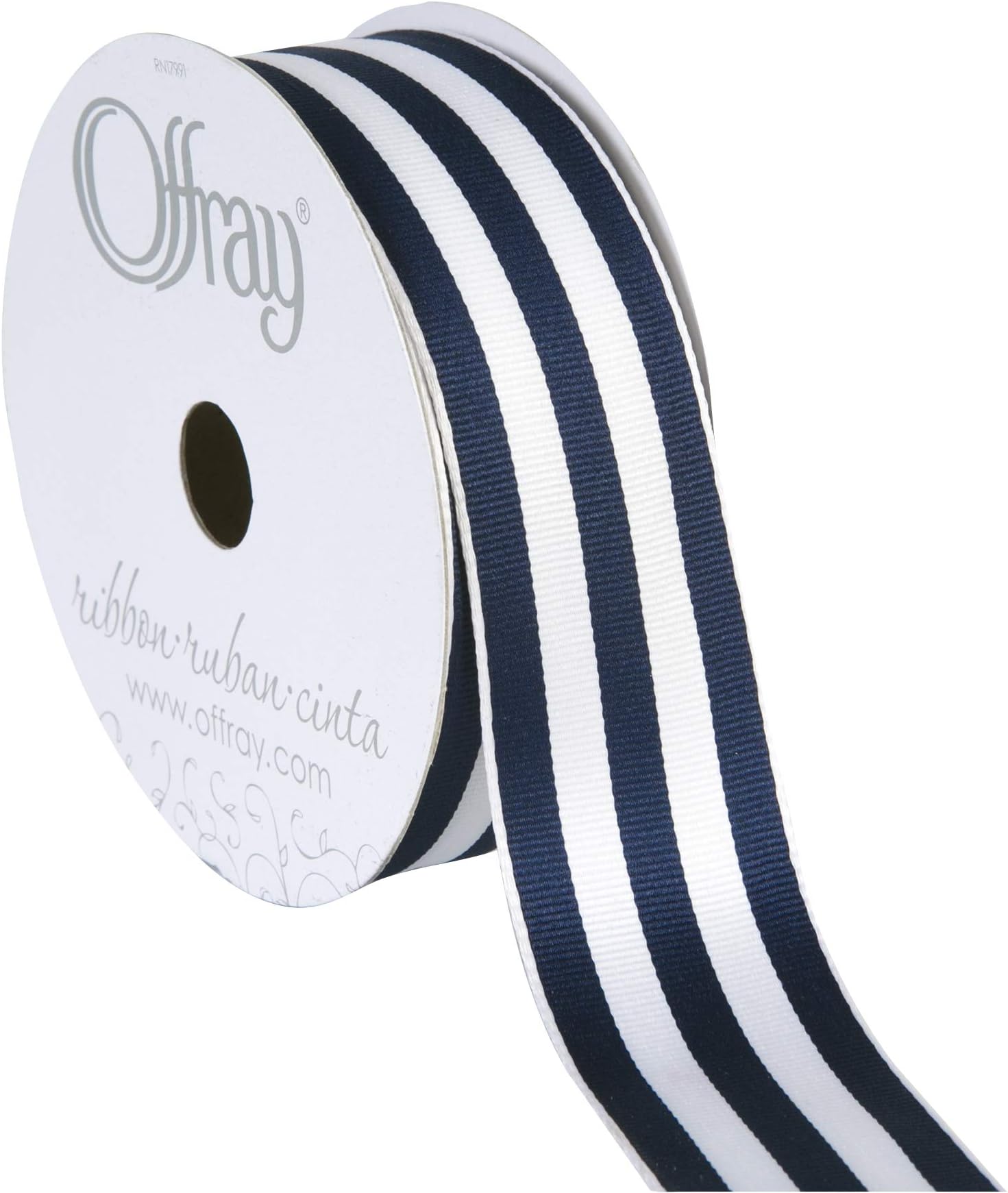 Berwick Offray 1.5" Wide Grosgrain Ribbon, 25 Yards, Navy Blue and White Stripe