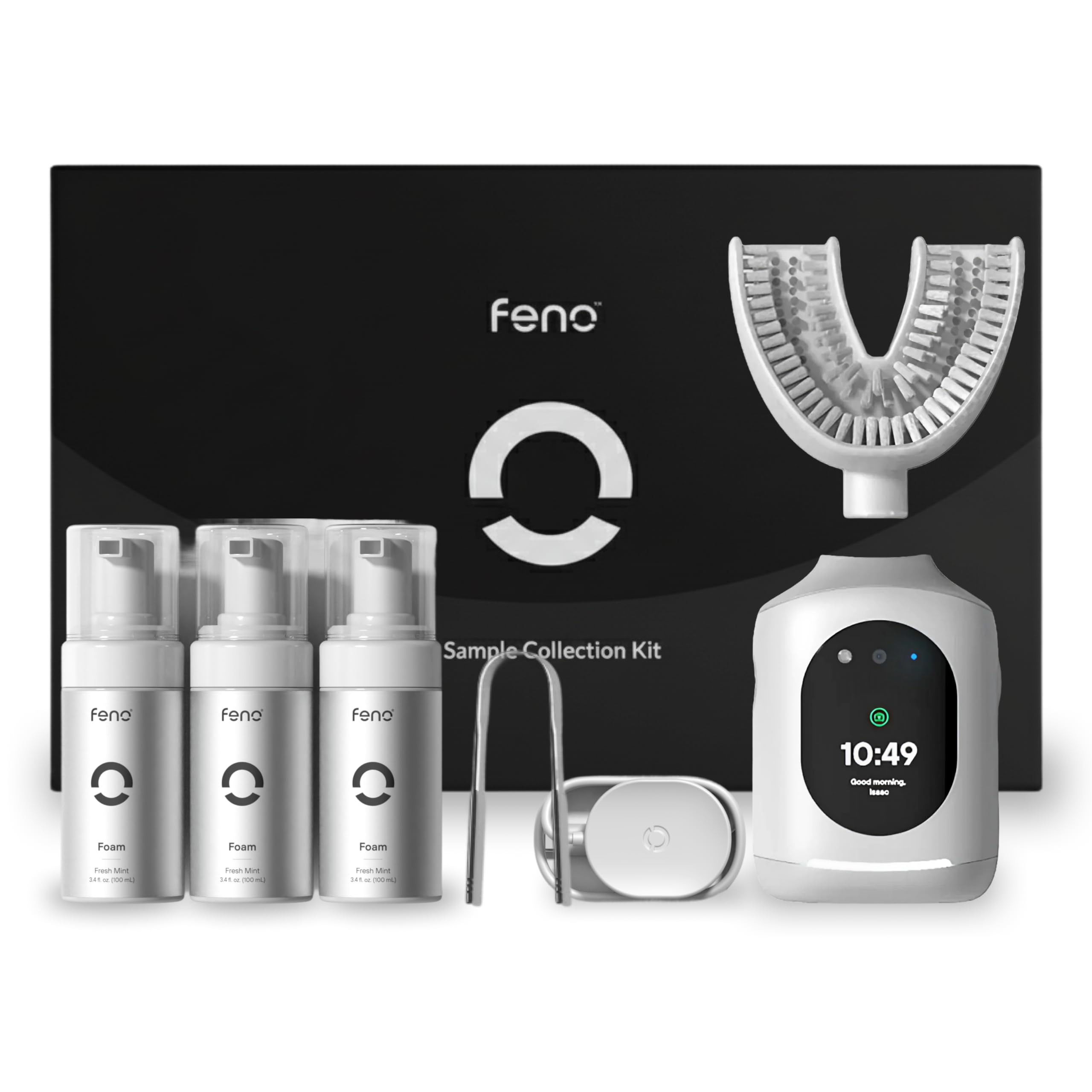 Feno Smartbrush Elite Oral Health - Spazzolino elettrico alimentato dall'intelligenza artificiale con bocchino personalizzato, dentifricio in schiuma (3 tubi), raschietto per lingua, test del