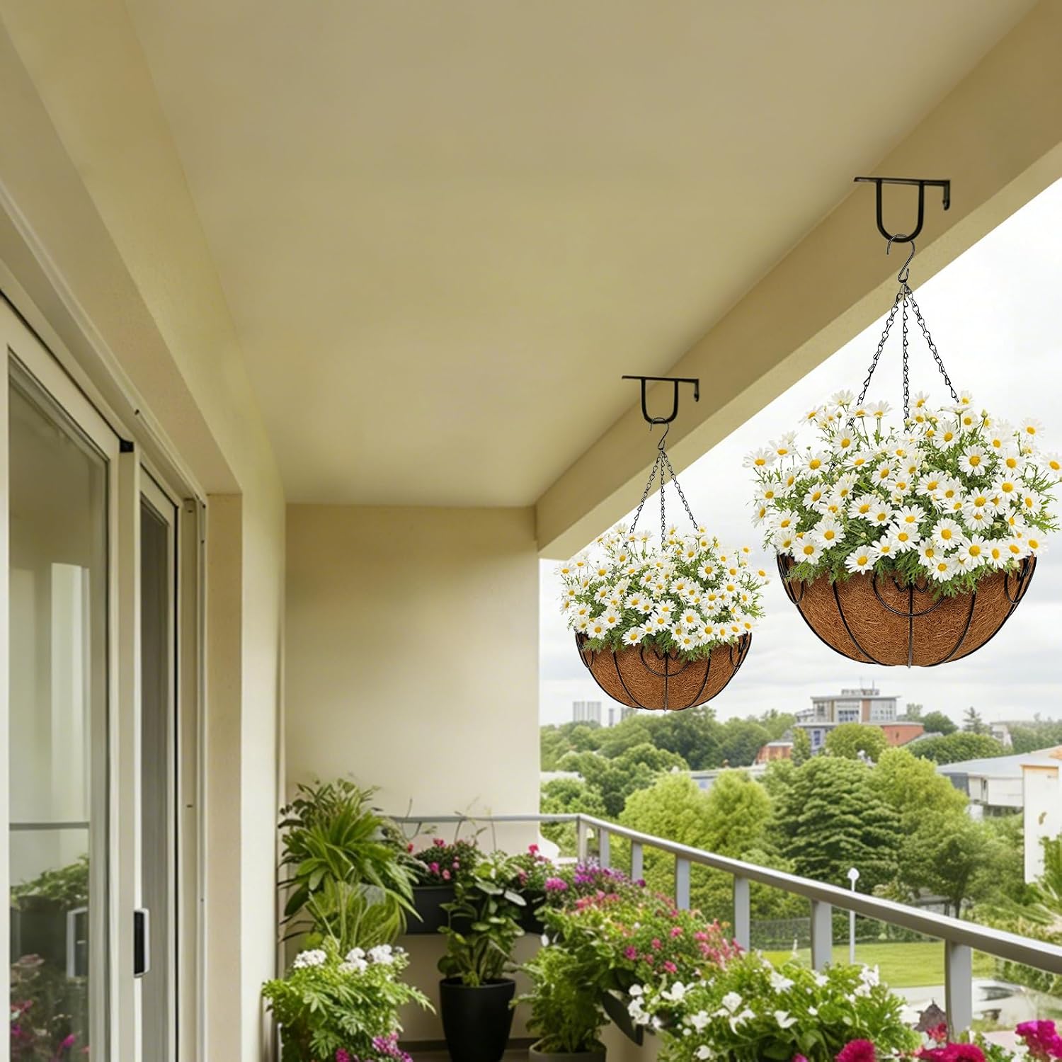 14 inch Metal Hanging Baskets for Plants Outdoor, 2 Pack Metal Wire Hanging Basket Planter with Coco Liner Flower Pots for Indoor Outdoor Garden Porch Patio, Heart-Shaped