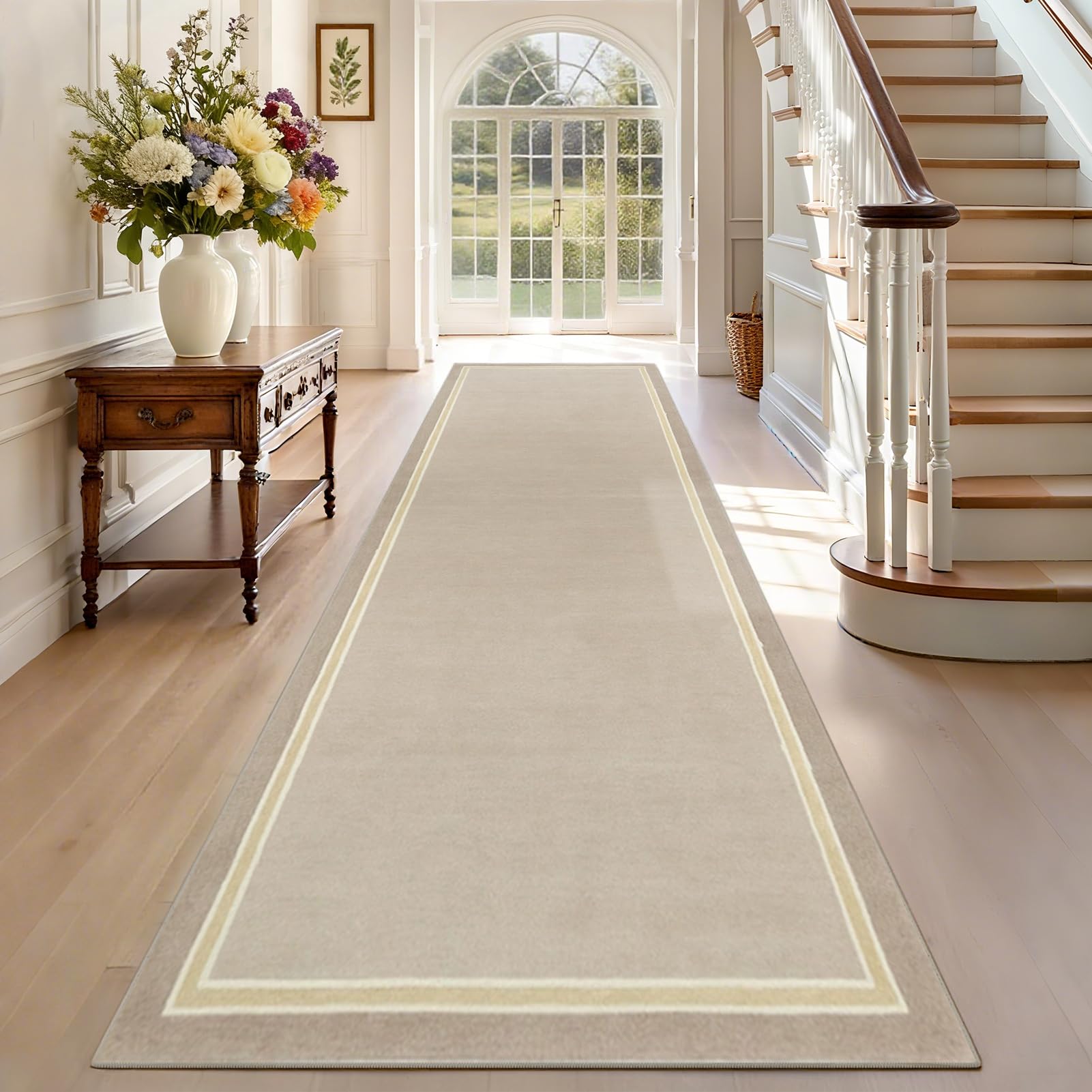 TEHWDAIYOU Carpet Runners for Hallways Non Slip Kitchen Runner Rugs Washable 50 x 150 cm Narrow Hall Door Mats Entrance Large Anti Slip Carpet Floor Mat for Entryway Corridor Laundry Beige