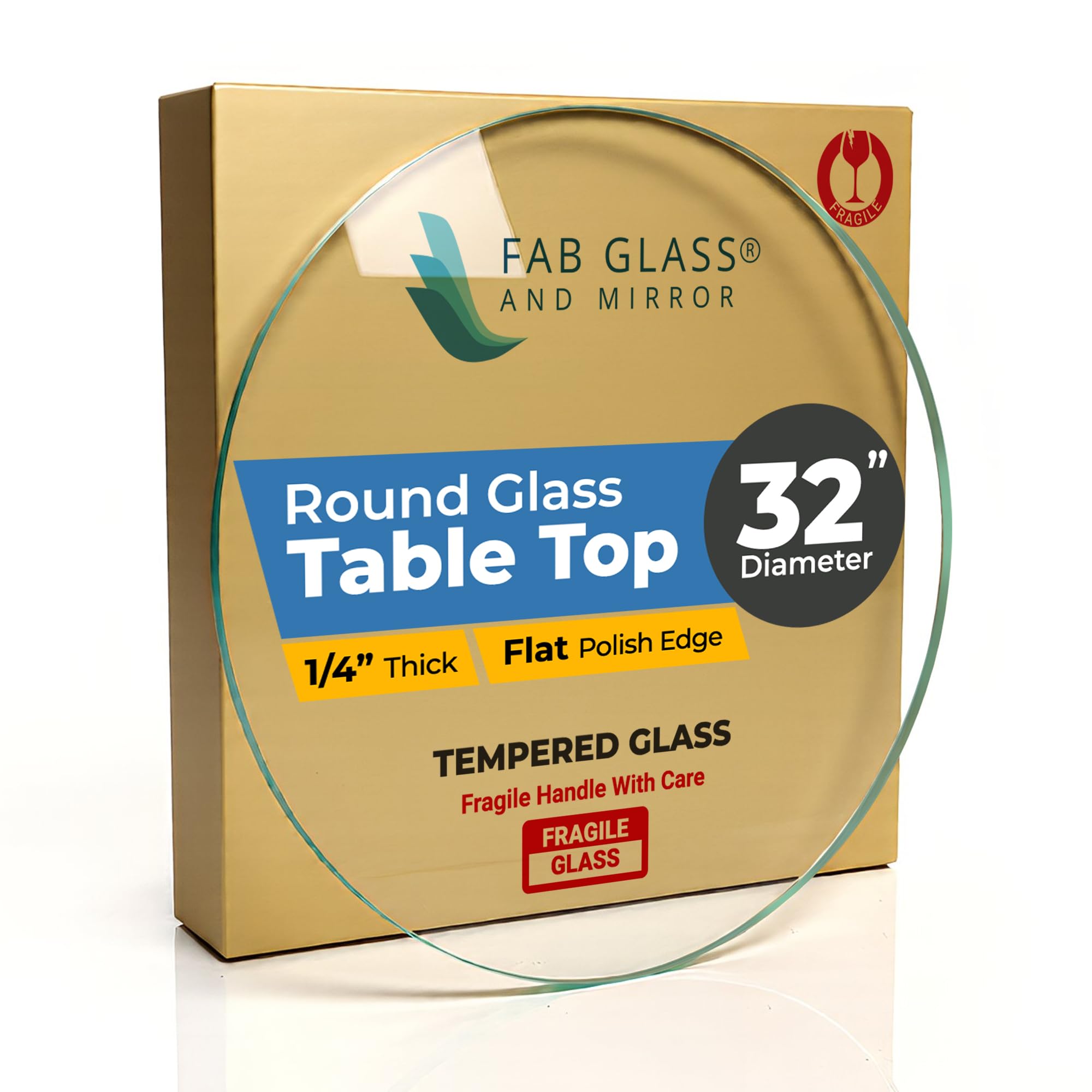 32 Inch Round Clear Tempered Glass Table Top with 1/4" Thick Polished Edges for Dining, Coffee Table, or Office Use by Fab Glass and Mirror