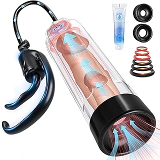 Penis Enlarge Vacuum Pump, Manual Pennis Extender Enlarger Enlargement Pump Air Pressure Device, Adult Male Sex Toys for Men Stronger Bigger Erections with 2 Suction Sleeve & 6 Penis Rings and Lube