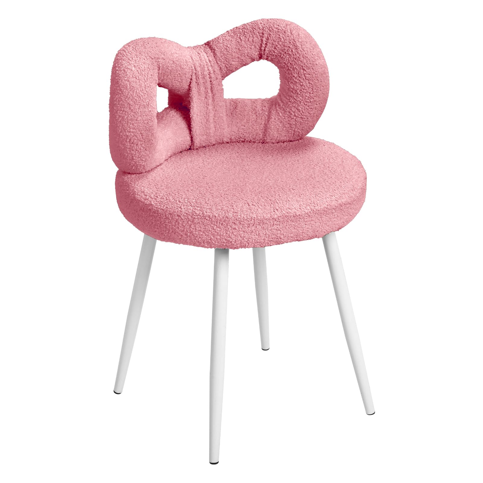 Tabouret de coiffeuse avec dossier en nœud - Chaise de bureau avec dossier pour femmes et filles - Chaise de maquillage - Pieds réglables - Siège de coiffeuse sans accoudoirs