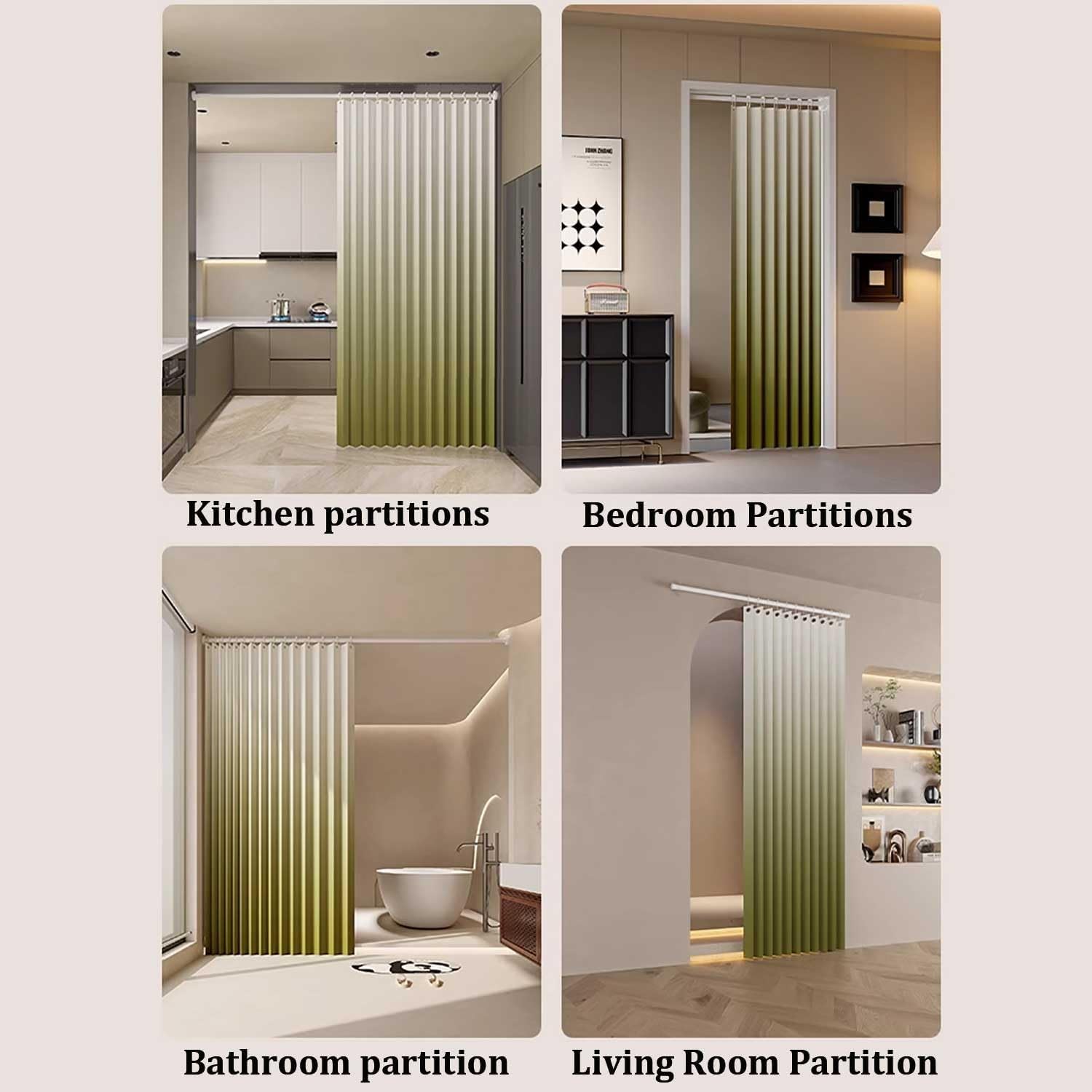 Accordion Blackout Door Curtain Pleated Room Divider Gradient Color Folding Door Curtain Thermal Insulated for Doorways Privacy(Green 1,130x220cm(51x87in))