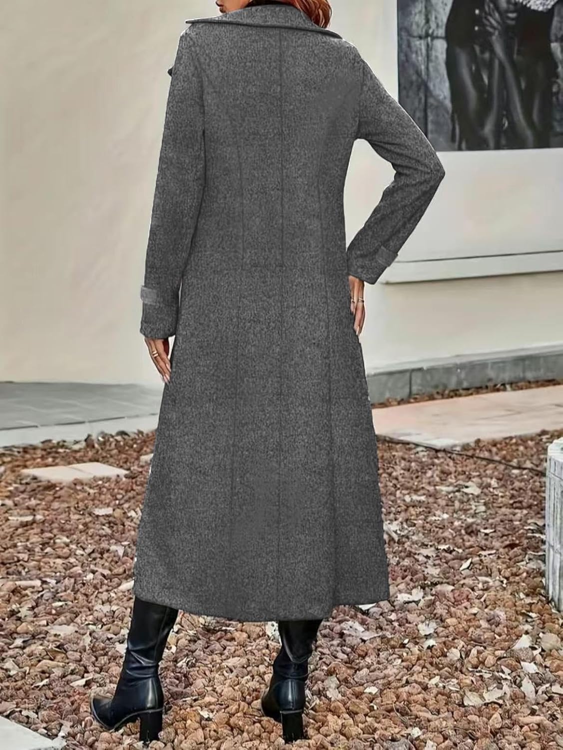 chouyatou Women's Winter Double Breasted Wool Coat Business Casual Long Sleeve Midi Long Winter Pea Coat