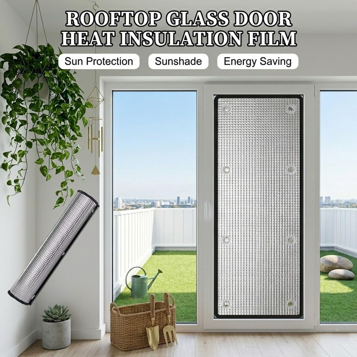 Non-Adhesive Window Insulation Kit, Heat Reflective Window Film, Blackout Window Privacy Film with Suction Cups, Double Sided Aluminum Foil Thermal Glass Shield, Sun Protection