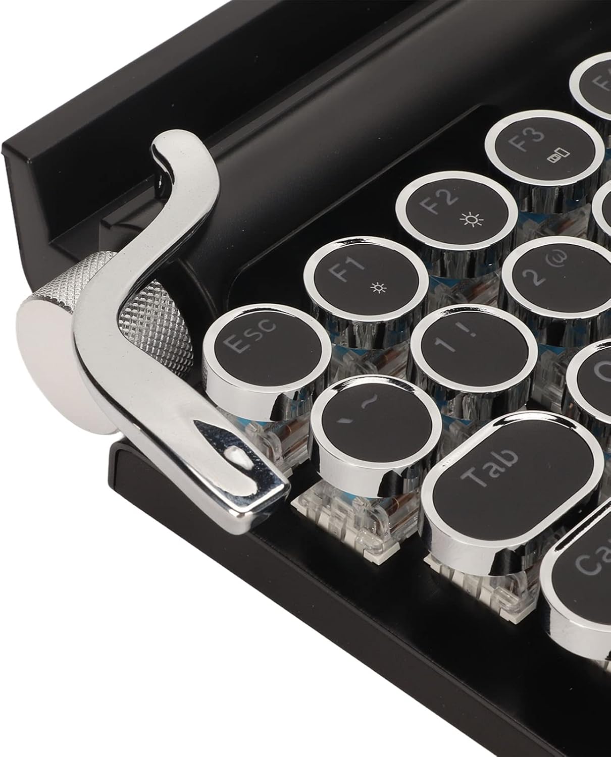 PUSOKEI Retro Typewriter Mechanical Gaming Keyboard - 83 Keys Bluetooth Punk RGB Backlit With Blue Switch, Metal Round KeyCap for PC, Laptop, Phone (Black)