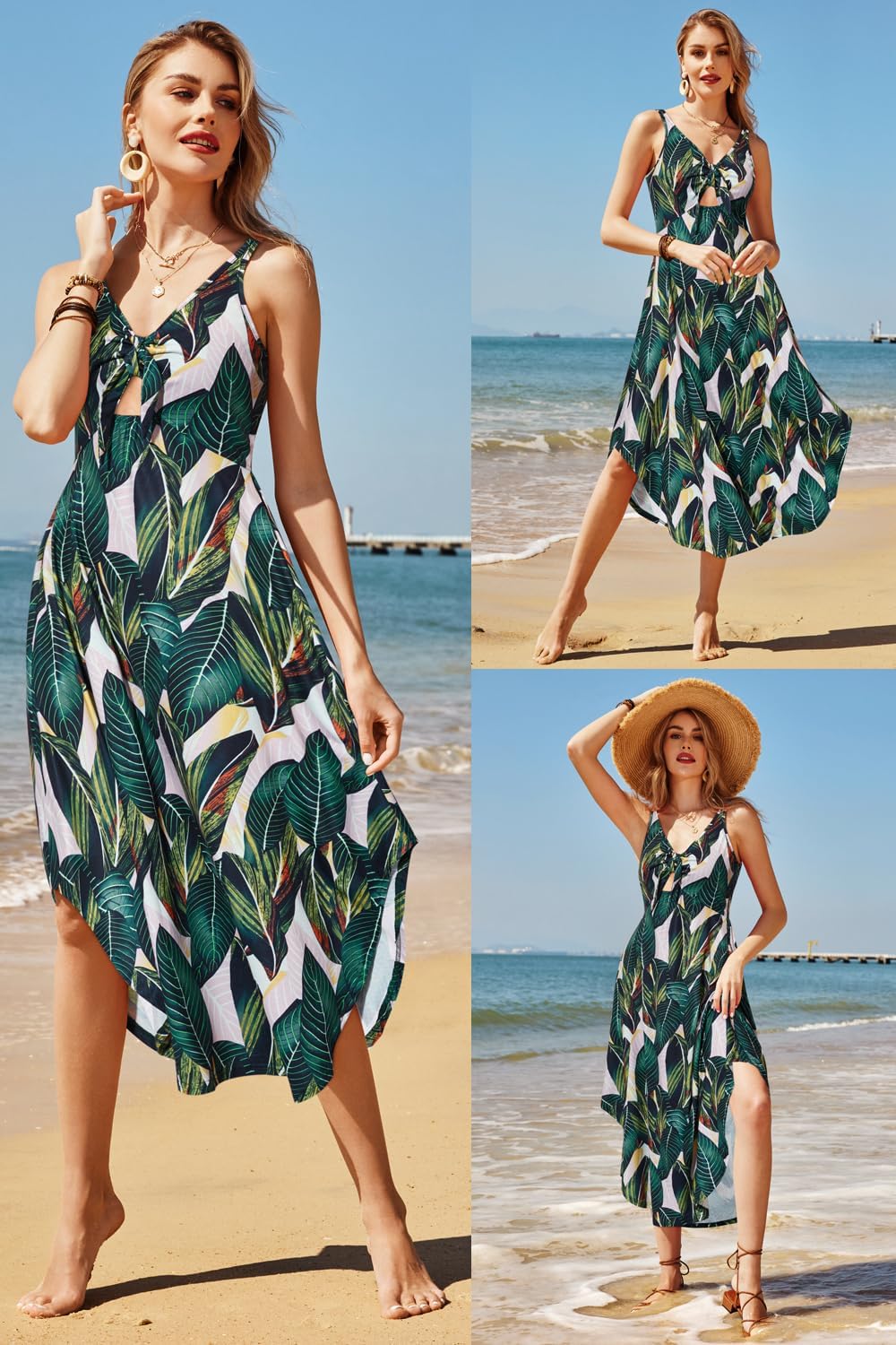 VOTEPRETTY Womens Summer Maxi Dresses 2026 Tie Front Beach Vacation Sundress Hawaiian Tropical Outfit Floral Sundress - Image 5