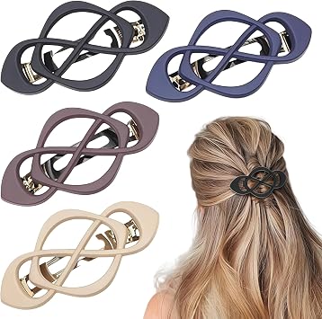 4 Pack French Hair Clips for Women   Vintage Hair Barrettes in Mixed Colours, Flat Hair Clips and Large Claw Clips for Thick Hair, Elegant Retro Accessories