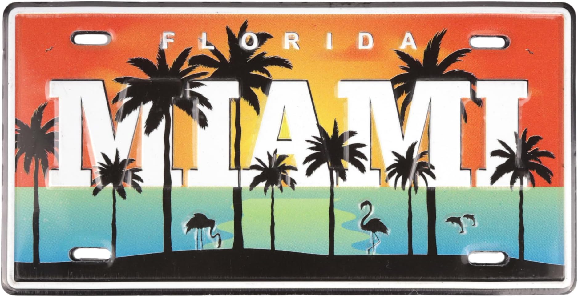 Sunset Miami License Plate Magnet, Florida Souvenir Keepsake, Refrigerator Accessory, 3.9 x 1.9 Inches