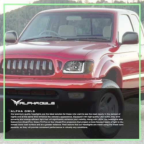 Miniatura 7 de Alpha Owls 8722152 Faros delanteros de cristal con lámparas de esquina de señal y barra de luz LED blanca 4 piezas, ámbar negro para Toyota Tacoma