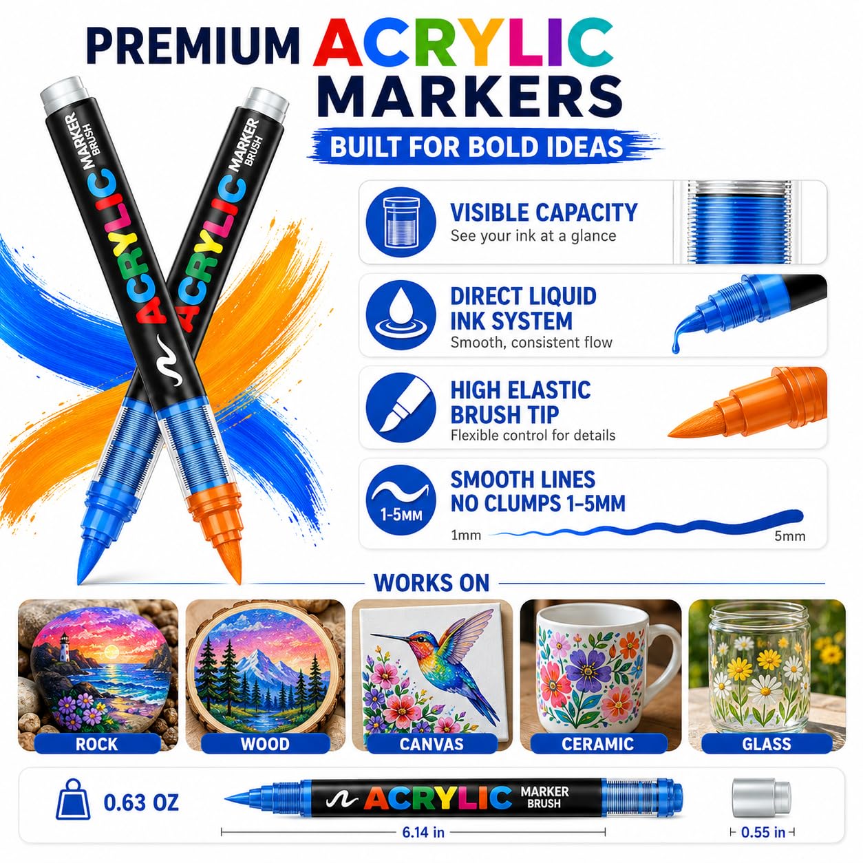 ACRYLIC BRUSH MARKER 360色　168色 Amazon.com: 168 Colors Soft Brush Tip Acrylic Markers Set, Paint
