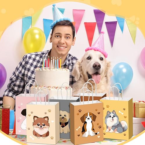 Miniatura 4 de Zhanmai 24 bolsas de dulces para fiesta de cachorros y gatos con asas, bolsas de regalo para niños, bolsas de papel para perros, suministros de
