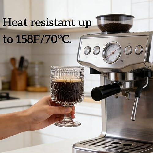 Miniatura 3 de Paquete de 6 vasos de copa vintage, vaso de vidrio floral en relieve de 8 onzas, cristalería de vino romántica transparente, copas de patrón