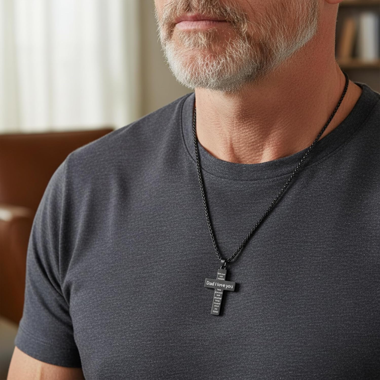 Cross Necklace for Men, Men’s Christian Gifts, Bible Verse Stainless Steel American Flag Pendant Chain Cross Jewelry Gift for Men - Image 2