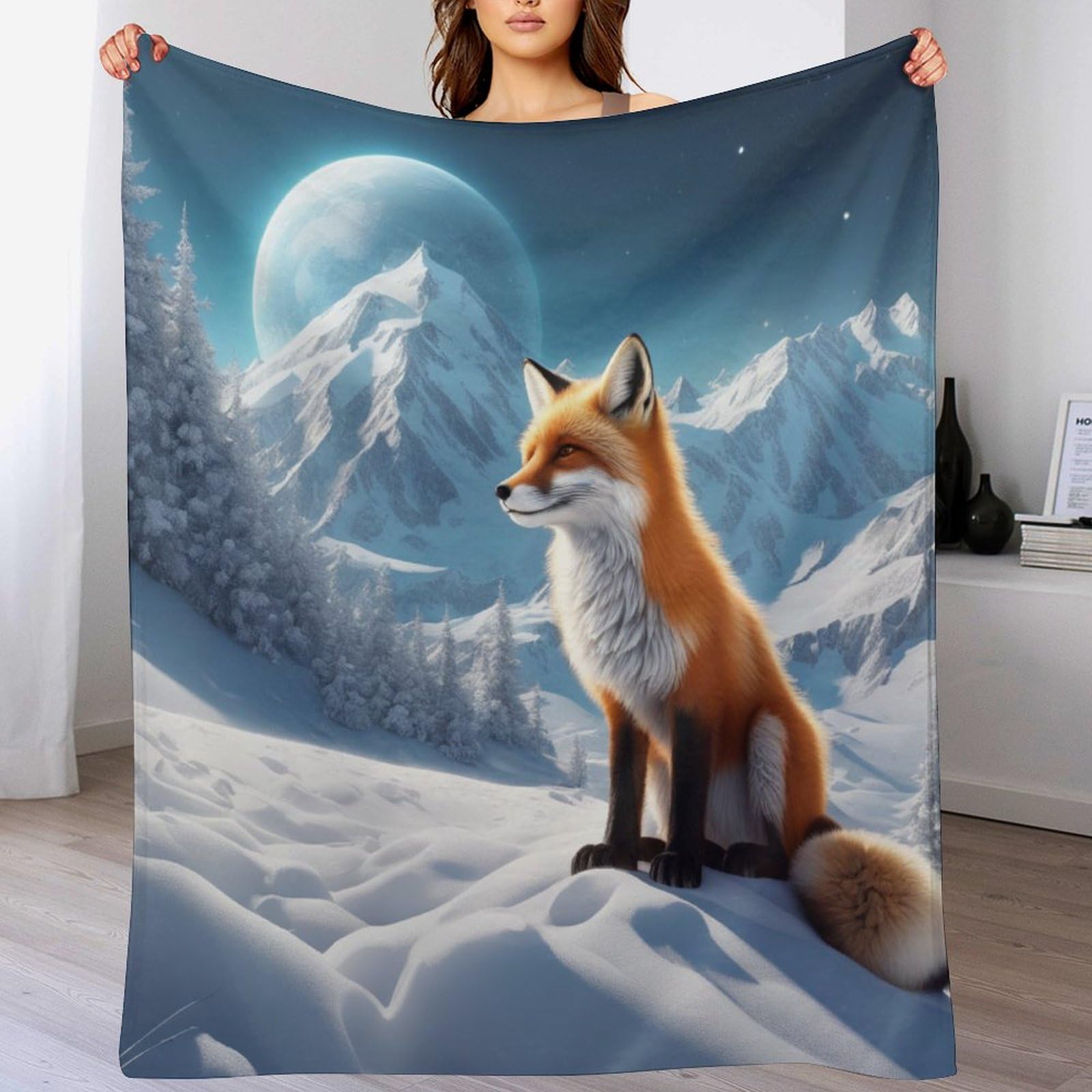 Dcccy Fox Blanket Soft Flannel Soft Throw Gifts 3D Home Decoration For Bed Couch Sofa Chair Bed Blankets 100×130Cm