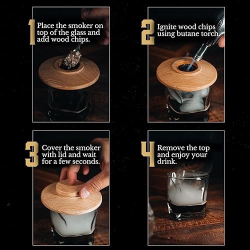 Miniatura 3 de RONYX Kit de ahumador de cóctel con antorcha – Juego de ahumador de cóctel de 13 piezas – Kit de ahumador antiguo para hombres – 4 sabores de