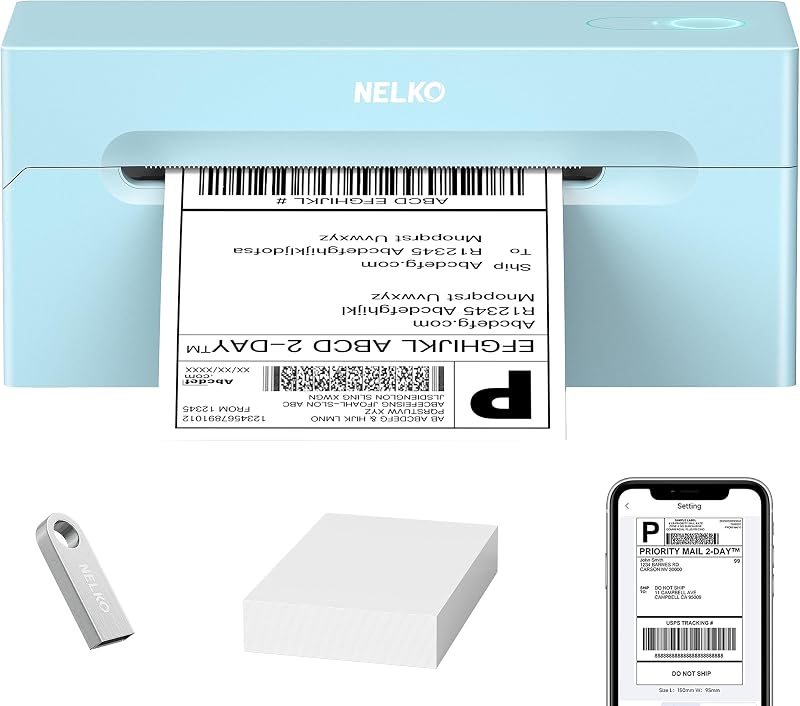 Impresora térmica de etiquetas de envío Bluetooth Nelko, Impresora térmica de etiquetas 4x6 | Configuración rápida, velocidad rápida, calidad de impresión nítida, compatible con iPhone, Android, Windows y Mac, funciona con Amazon Shopify Etsy UPS