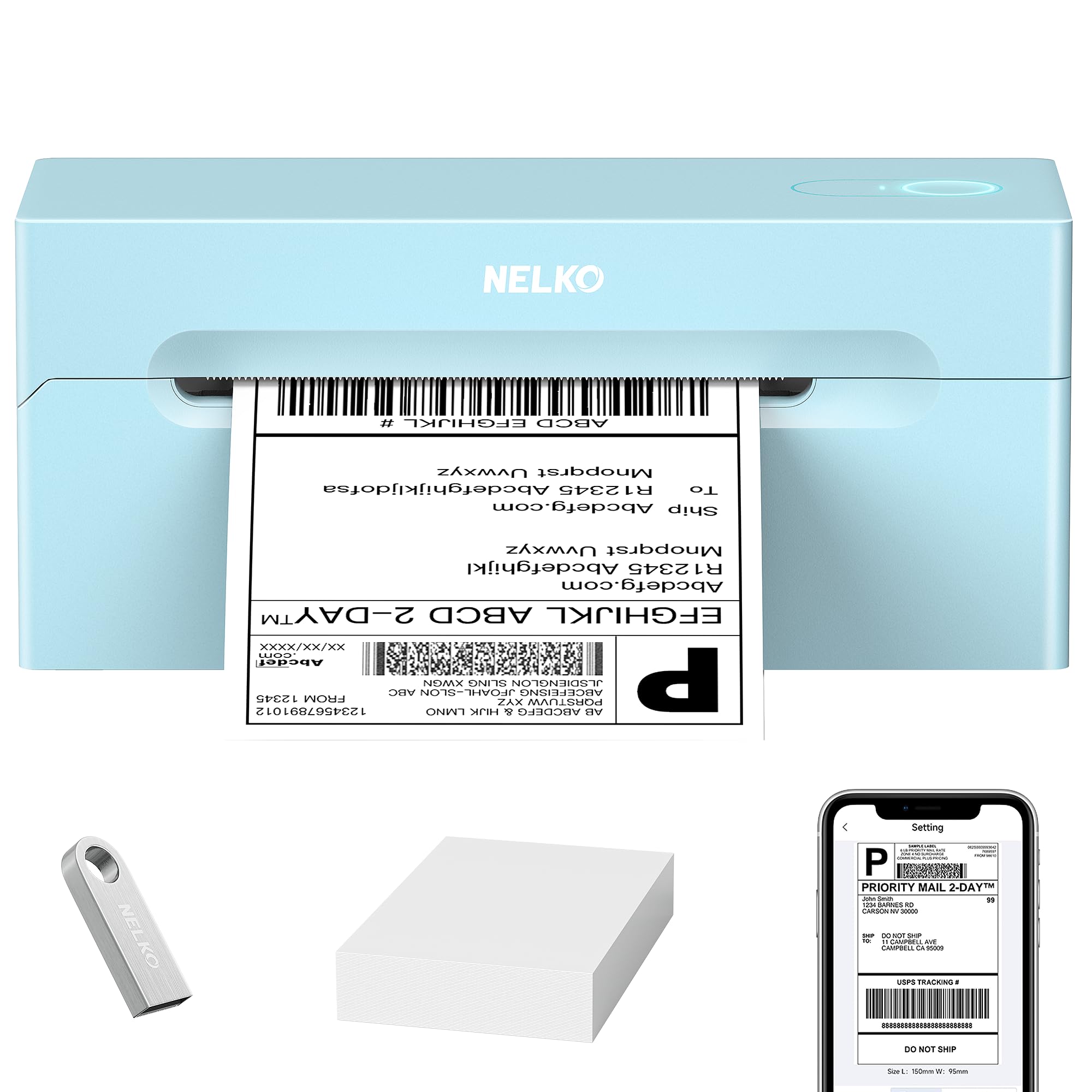Nelko Bluetooth Thermal Shipping Label Printer, 4x6 Shipping Label Printer for Shipping Packages, Support Android, iPhone and Windows, Widely Used for Amazon, Shopify (Blue)