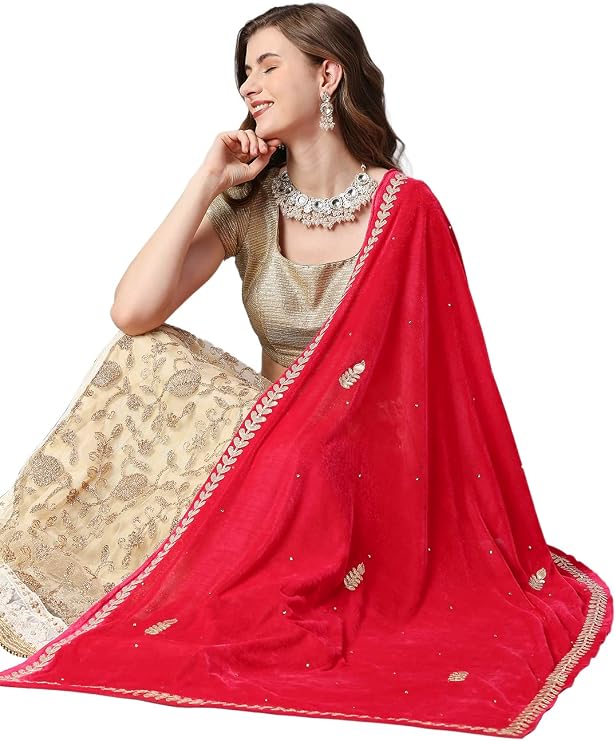 DUPATTA BAZAAR Women's Gotta Patti Work Velvet Dupatta