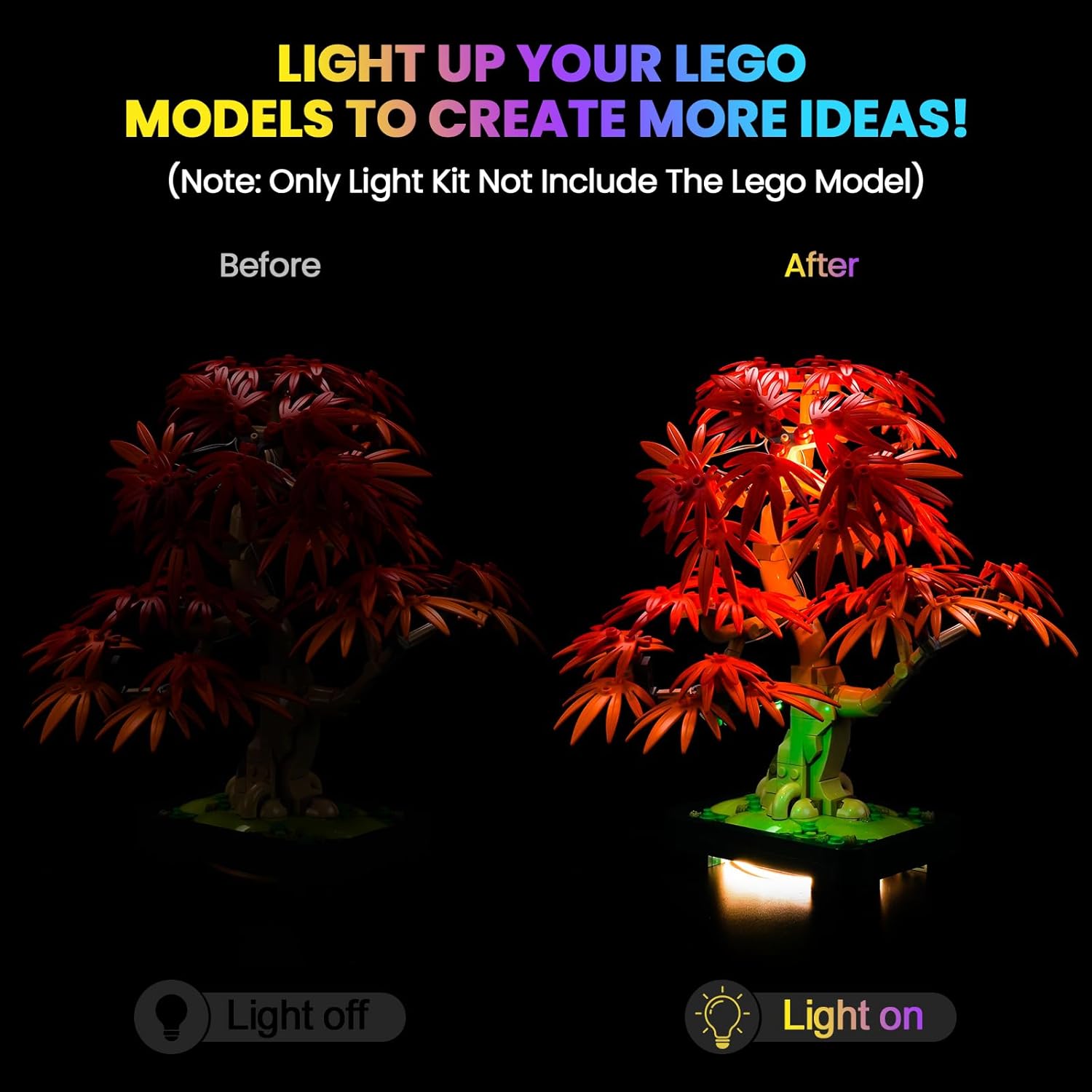Upgraded Led Light Kit Compatible with Lego Japanese Red Maple Bonsai Tree Building Set, Light Control Compatible with Lego 10348, Artificial Flower Home Décor (Model Not Included)