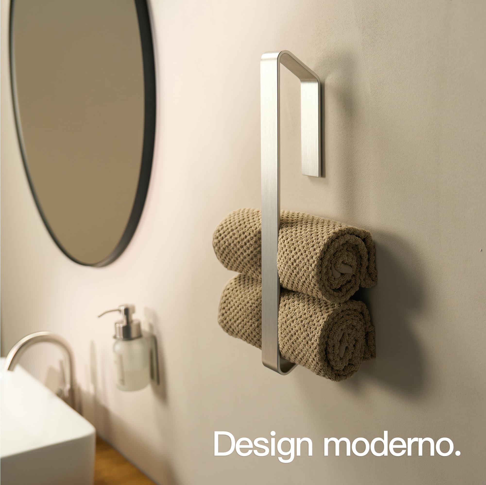 Designfabrik Porta asciugamani adesivo senza forare bagno moderno grigio argento