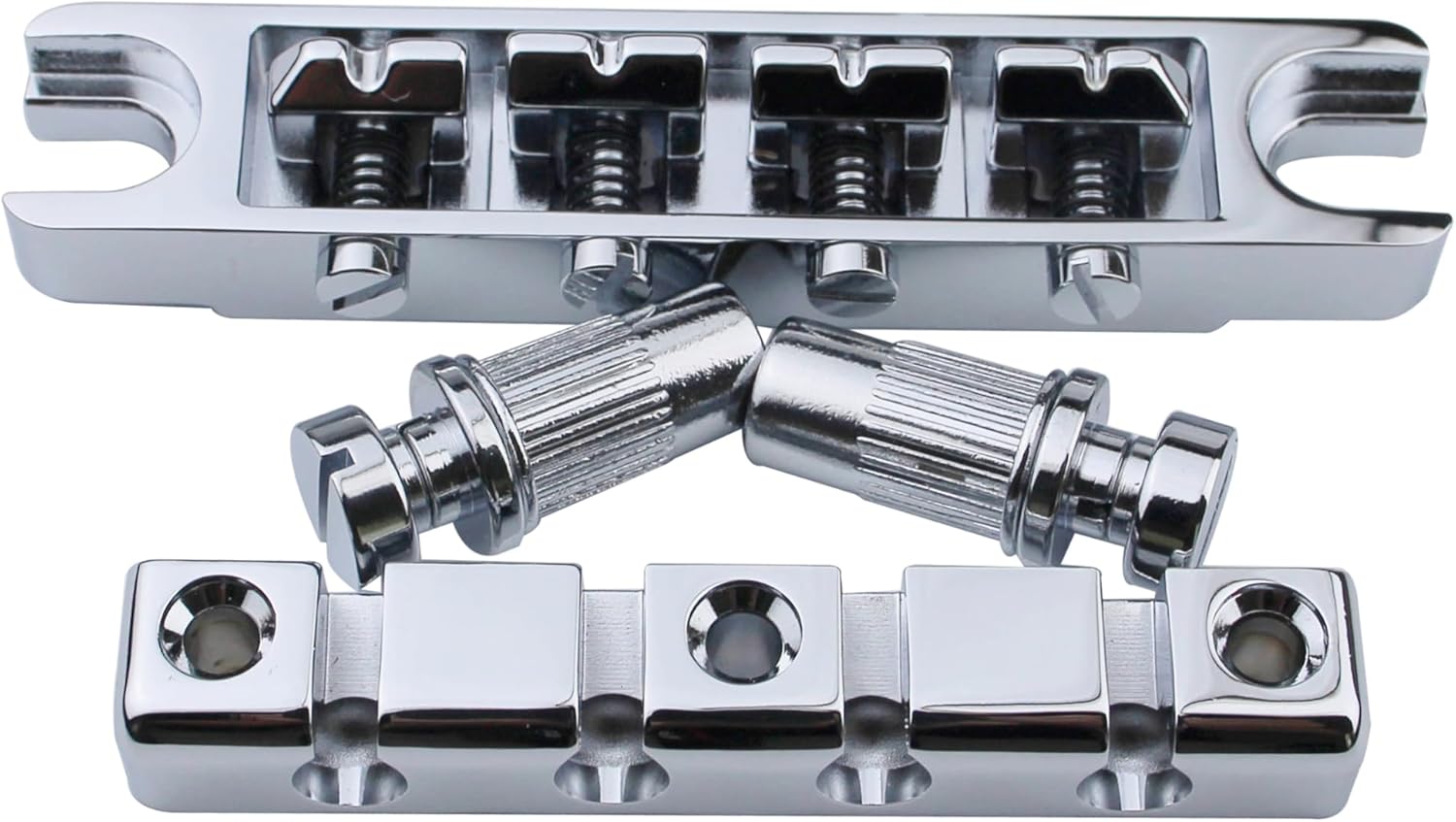 Guyker 4 String High Mass Bass Bridge with Zinc Alloy Saddles Replacement for Electric Jazz Bass P Bass Precision Bass (BS004 Chrome)