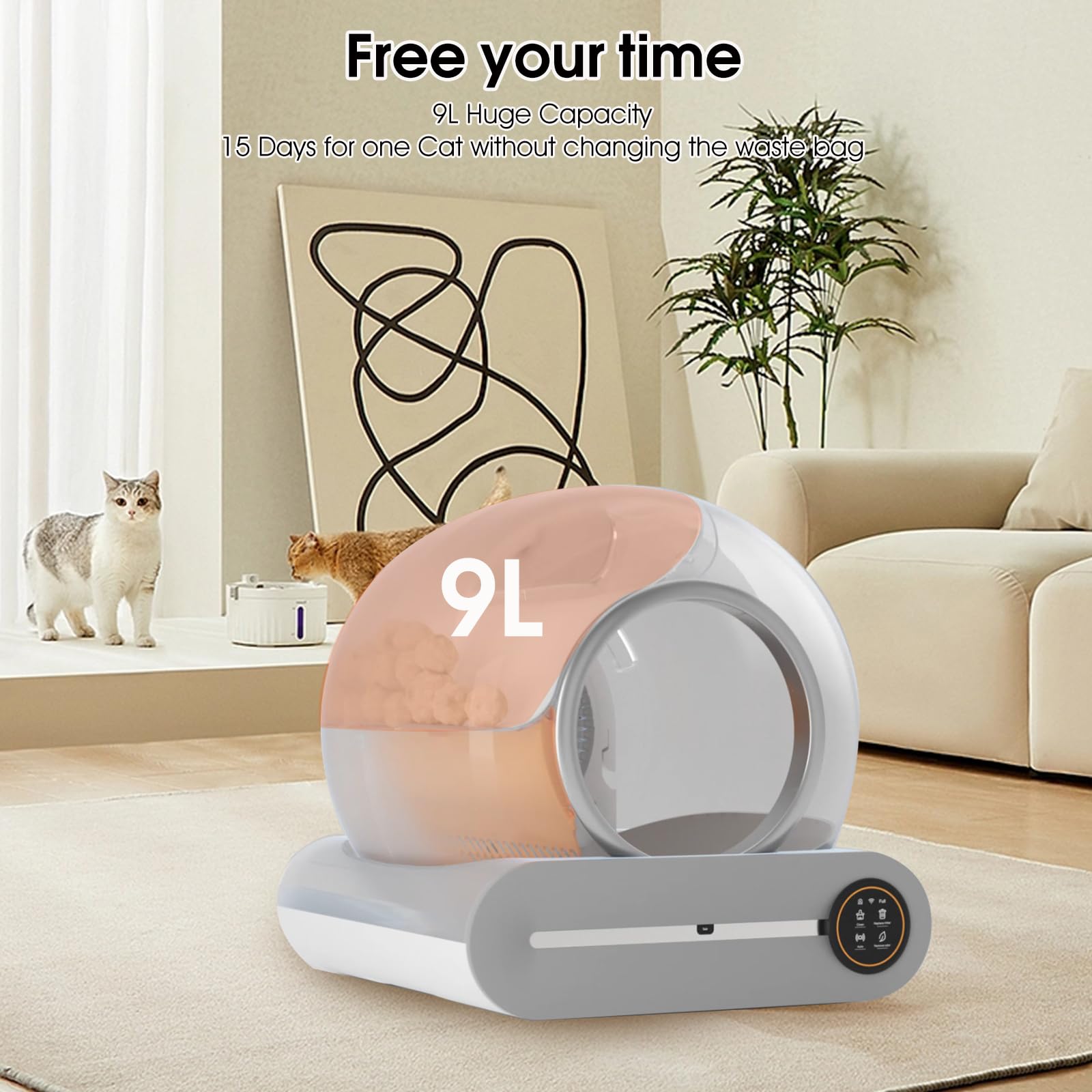 Arenero Gatos Autolimpiable, Inodoro para Gatos, Arenero Autolimpiable para Gatos, Eliminación de Olores/Control de APP/65L de Capacidad Máxima, para Varios Gatos