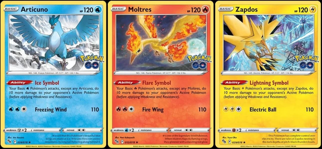 Articuno Moltres Zapdos Pokemon Go Foil Legendary Card Lot 3