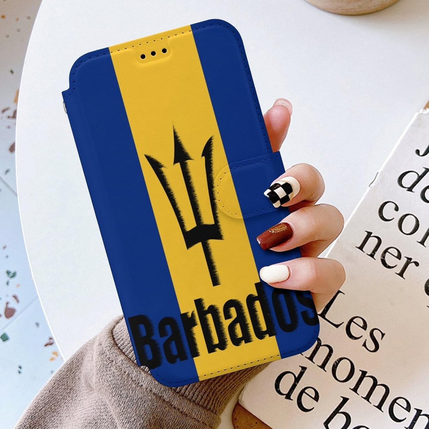 Barbados Flag Barbadian Compatible with iPhone 16/16 Plus/16 Pro/16 Pro Max/16 E Case Phone Wallet Card Holder Flip Cover with Wrist Strap
