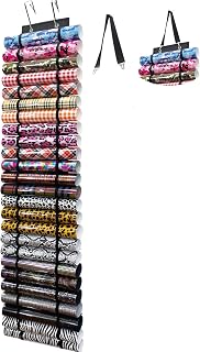 Vinyl Roll Holder with 2 Hook 24 Compartments | Vinyl Roll Hanging Organizer Storage Rack Wall Mount/Over The Door for Closet, Door and Wall Mount(Black, 24)