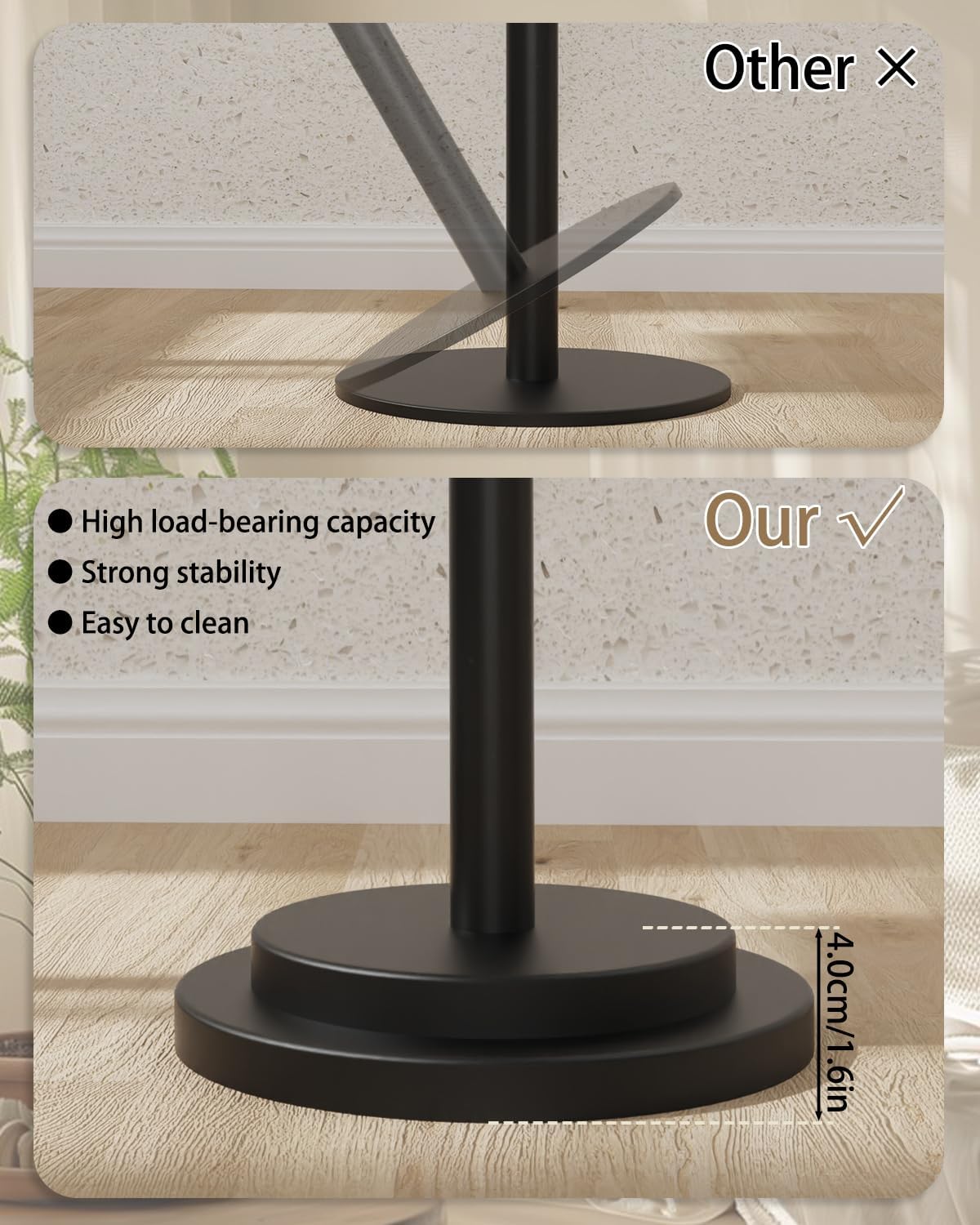 Small Side Table, Height Adjustable Nightstand, Square Indoor Metal Plant Stand, for Living Room, Bedroom, Office, Bathroom, 1 Pack, Black, GBZ001RB-1