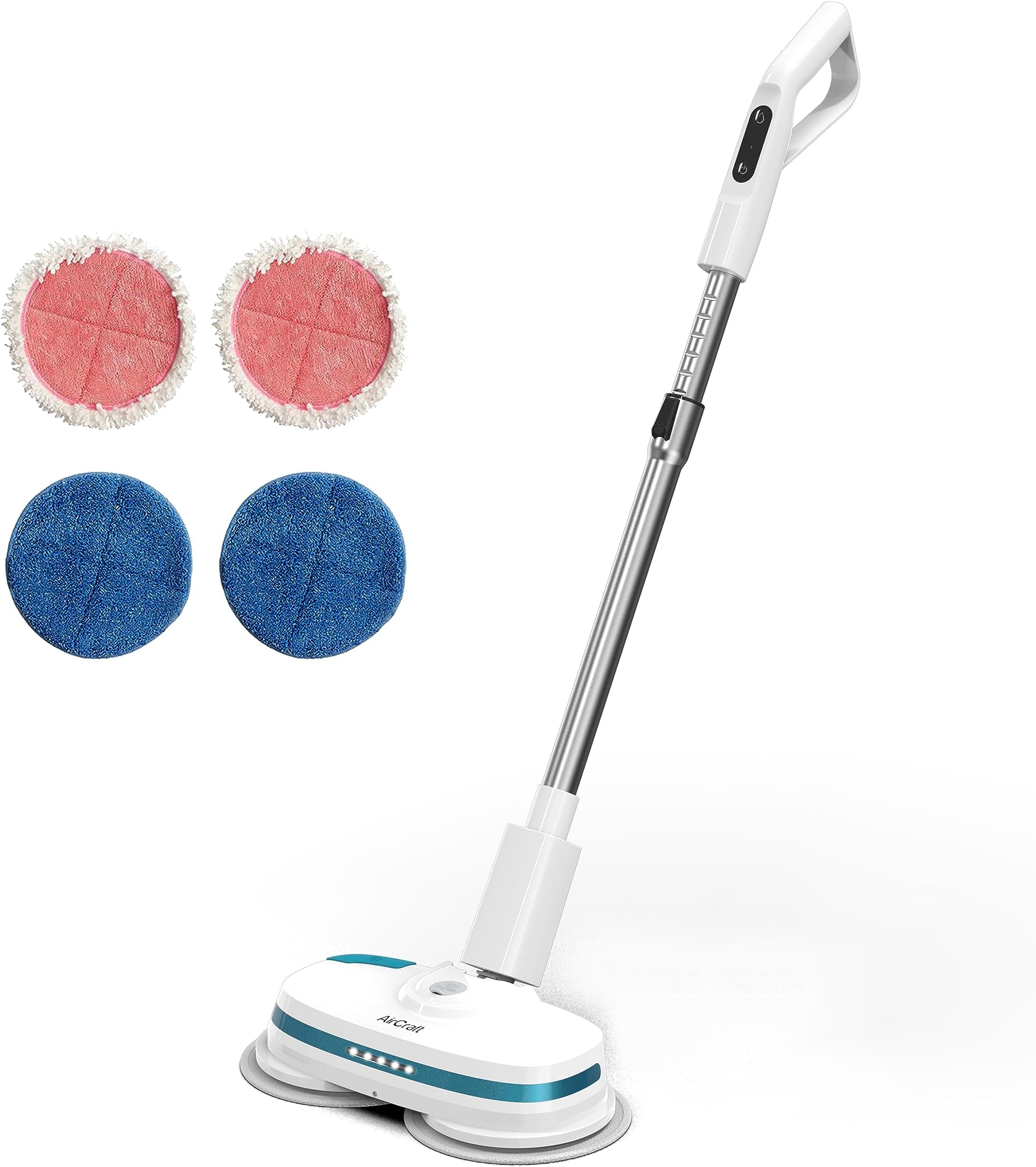 AirCraft PowerGlide Cordless Rechargeable Hard Floor Cleaner and Polisher With 4 Cleaning Buffing Pads, Perfect for Wood, Tile, Laminate and Hard Floors, White